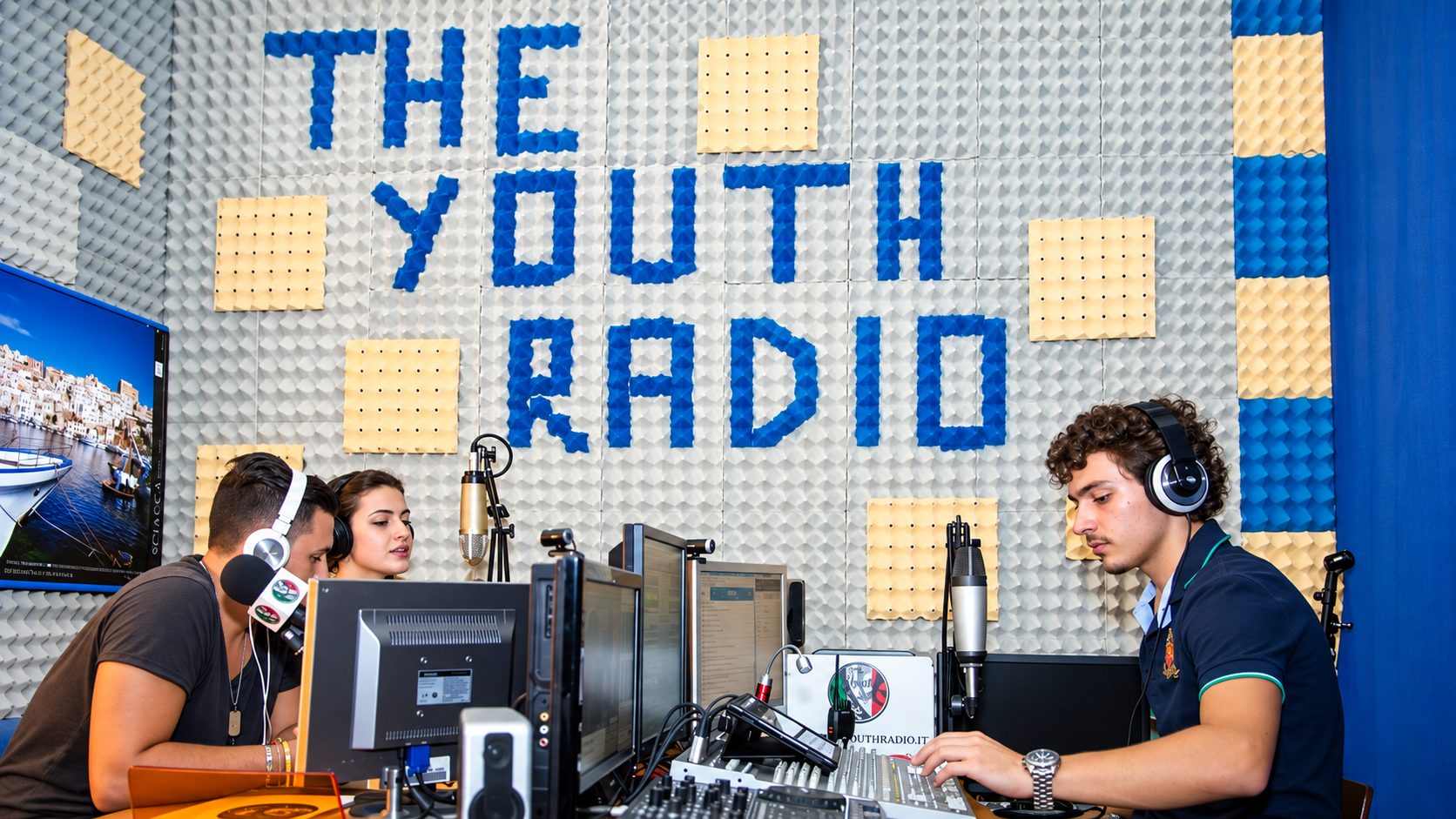 Lo studio radiofonico con speaker e mixer